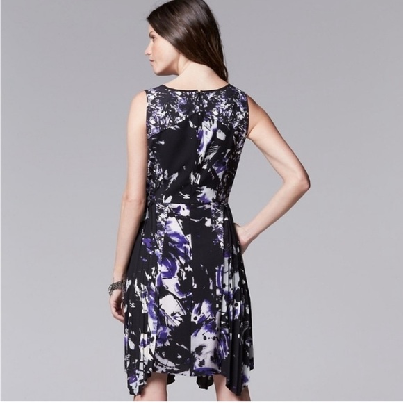 Simply Vera Vera Wang Black Purple Fit & Flare Pleated Dress Small Whimsigoth - Picture 2 of 15
